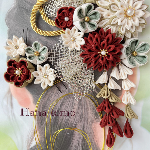 受注制作】33 和装髪飾り くすみカラーつまみ細工 赤紫 結婚式 成人式