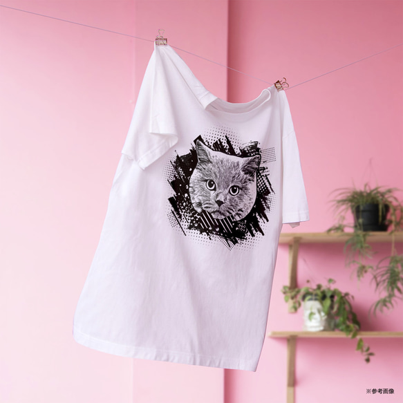 ブリティッシュショートヘア猫のアートTシャツ 12色 XS〜3XLサイズ 選べる生地・ビッグシルエット（グランジ） 6枚目の画像