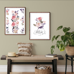 北欧ポスター【 玄関ウエルカムボード flower Script】家族名入れ　お店の受付　ウエディング用にも　花　 3枚目の画像