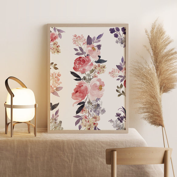 北欧ポスター【  flower garden 】フラワーガーデン　エレガントな水彩画花のデザイン 1枚目の画像
