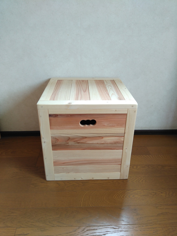 【ちょちょじ様専用持ち手無し】木製キューブBOX【45×35×37cm】フリー収納ボックス、スツール使用可能 3枚目の画像