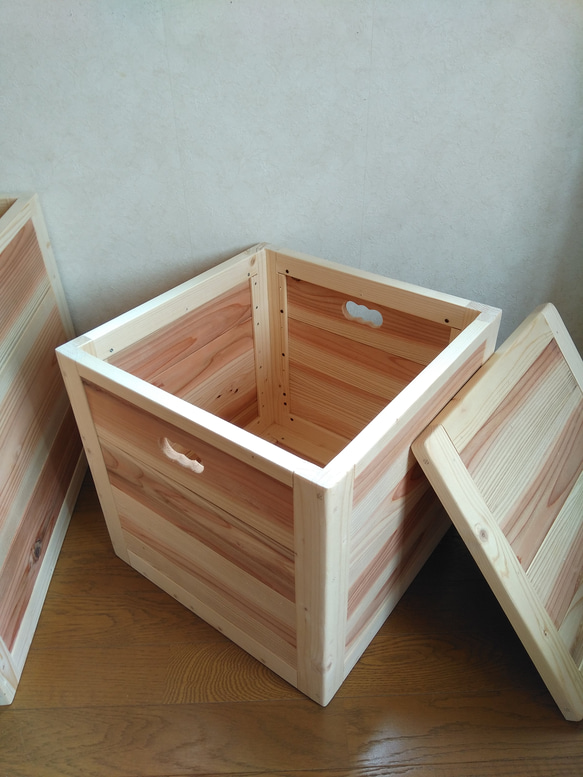 【ちょちょじ様専用持ち手無し】木製キューブBOX【45×35×37cm】フリー収納ボックス、スツール使用可能 7枚目の画像