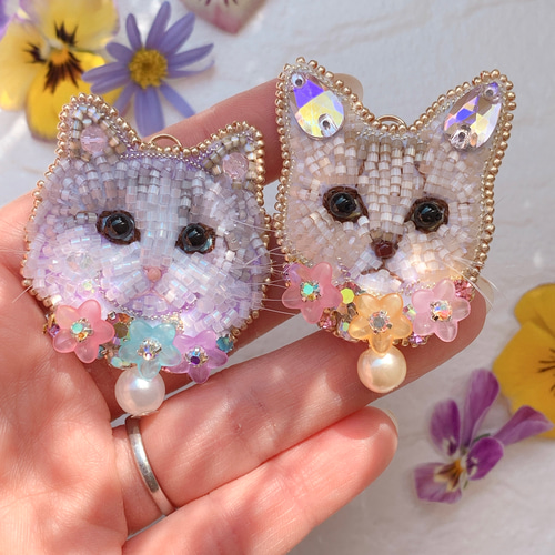 猫のアビシニアンのビーズ刺繍 ブローチ -ramu- 通販 14057491