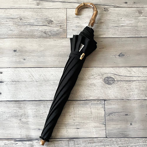 リネン日傘 持ち手竹 ブラック 黒 傘・日傘 サマンサ洋裁店 通販