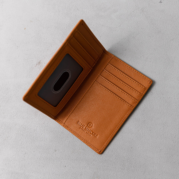 【厚み1cm ポケットが膨らまない】薄型 2つ折り カードケース 本革 / SLC4 レトロキャメル 1枚目の画像