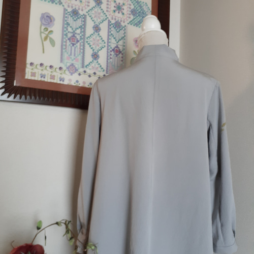 ☆ 着物リメイク 訪問着（正絹）ボウカラー フレアワンピースです