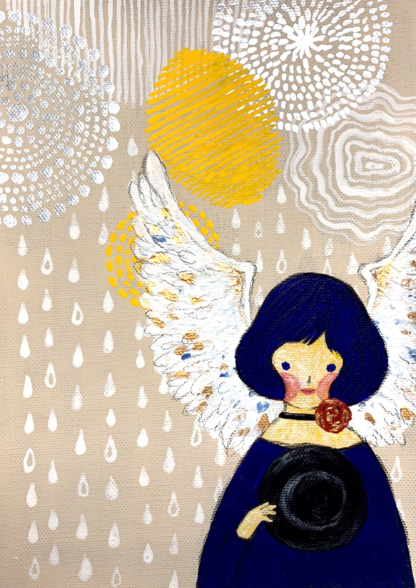 【SOLD】童話絵画「雨とショパン」（原画/ストーリー付き） 1枚目の画像