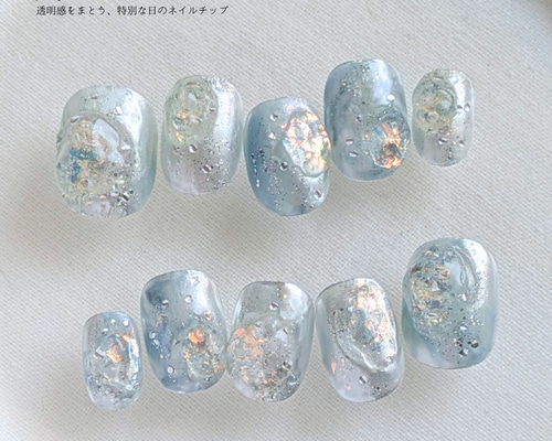 No.14｜Ice Nail ＊ 氷の結晶 ぷっくり うるうる ブルー 【サイズ
