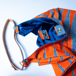 ［Epidote]African print × Real leather Folding bag  orange/NV 3枚目の画像