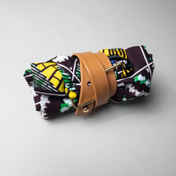 ［Epidote]African print × Real leather Folding bag  orange/NV 7枚目の画像