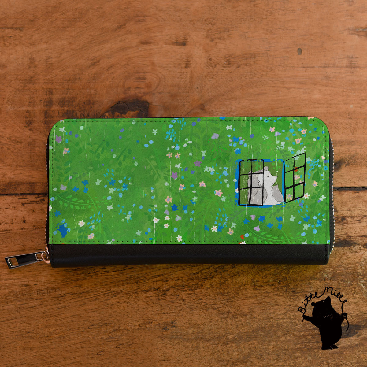 受注生産 長財布 大容量 レザー 革 皮＊花 植物 ボタニカル＊緑 グリーン 名入れ可