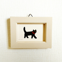小さな絵　原画「黒猫」※木製ミニ額縁入り 4枚目の画像