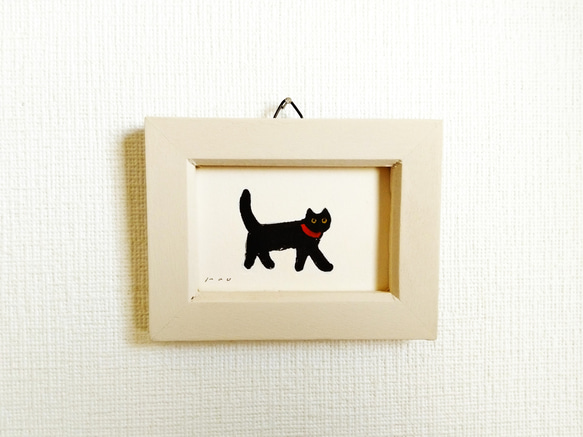 小さな絵　原画「黒猫」※木製ミニ額縁入り 4枚目の画像