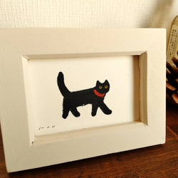 小さな絵　原画「黒猫」※木製ミニ額縁入り 3枚目の画像