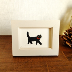 小さな絵　原画「黒猫」※木製ミニ額縁入り 2枚目の画像