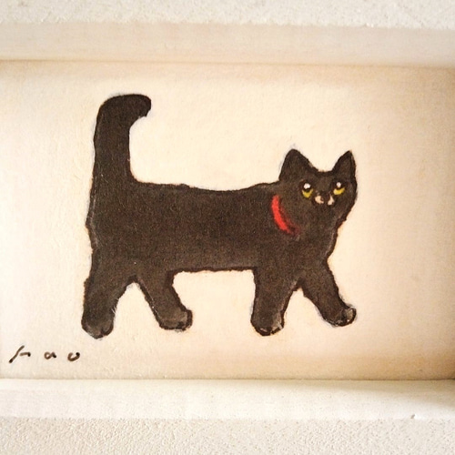 人物とペットのオーダー受付中　女性と黒猫 原画　ミニ絵画　おまけフレーム付き CAT014_黒猫・少女と猫 イラスト Cat's Eye View 通販 17589694
