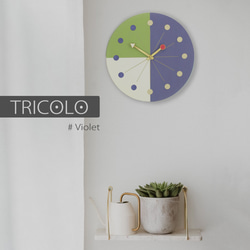 【送料無料】手作りの壁掛け時計　MUU CLOCK  TRICOLO (Violet)青紫 デザイン時計　インテリア 7枚目の画像