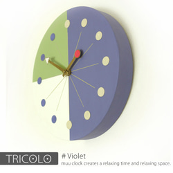 【送料無料】手作りの壁掛け時計　MUU CLOCK  TRICOLO (Violet)青紫 デザイン時計　インテリア 4枚目の画像