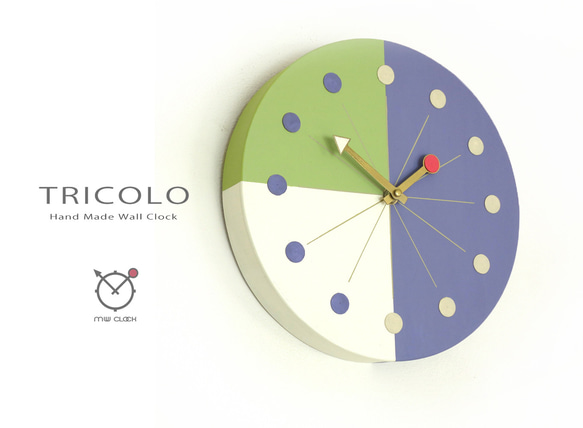 【送料無料】手作りの壁掛け時計　MUU CLOCK  TRICOLO (Violet)青紫 デザイン時計　インテリア 8枚目の画像