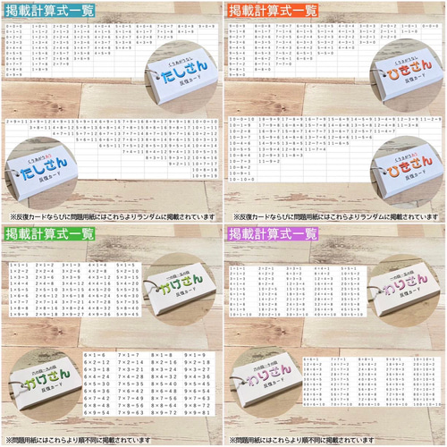 たし算ひき算かけ算わり算カード　24種セット　計算カード　幼稚園　保育園　小学生 保育 算数 計算カード たし算 ひき算 かけ算 わり算 知育教材