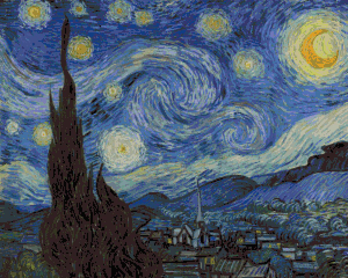 ゴッホ 「星月夜」 クロスステッチ図案 編み図・パターン