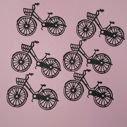 アルバムクラフト・コラージュ素材☆ 【モノクロ】コラージュ、アルバム素材 ダイカット 黒い 自転車 6枚 ペーパークラフト アルバム
