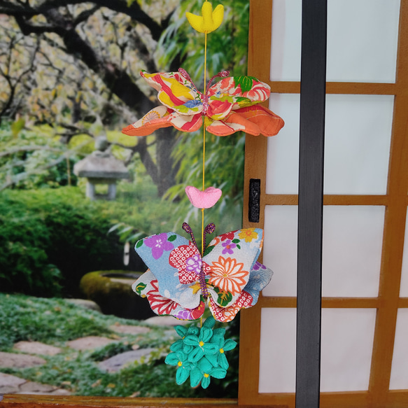 蝶々の一本つるし飾り[青花] その他インテリア雑貨 Craft-House-Risuky