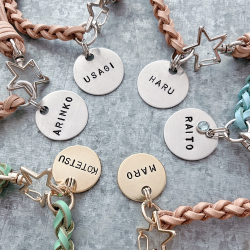 3.夏カラー 雫型 染色 刻印 革タグ 12枚