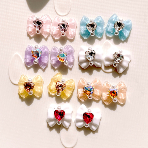 ꫛꫀꪝ✧‧˚k9 真ん中ハートストーンリボン୨୧⑅*.型張り付けパーツ 