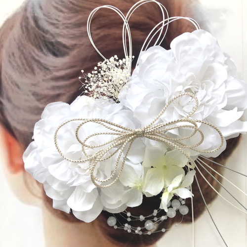 送料無料 カラー変更対応 純白の花嫁 ホワイトフラワーヘッドパーツ