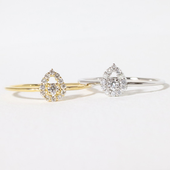 k18 しずく 0.12ct 天然ダイヤモンド リング 指輪 雫 涙 ティア  