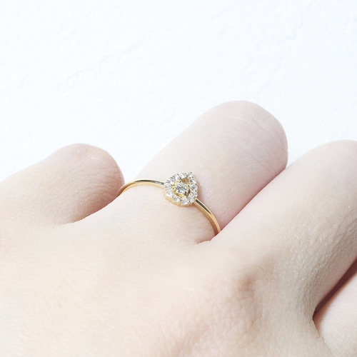 k18 しずく 0.12ct 天然ダイヤモンド リング 指輪 雫 涙 ティア