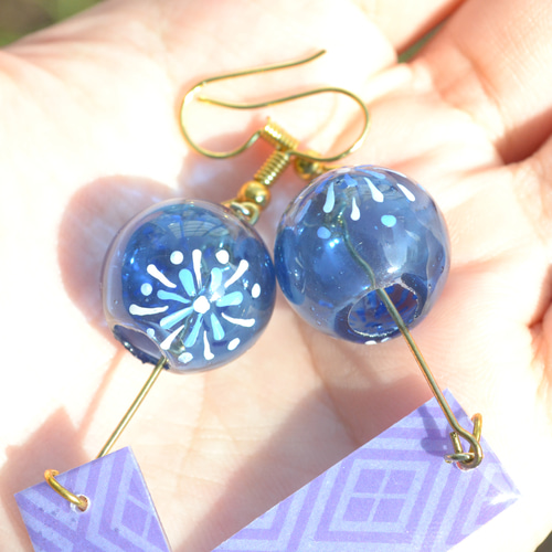 レジン】手書き✾涼しげ風鈴ピアス・イヤリング＜サージカルステンあり