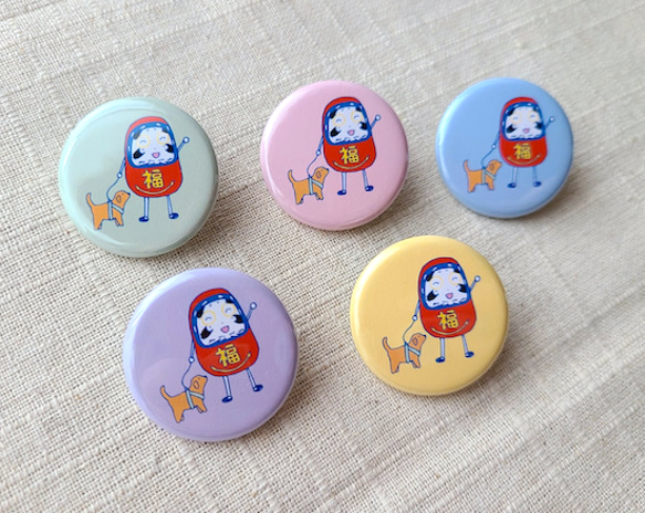 トワツガイ 缶バッジ 双子 犬と散歩している双葉だるまちゃんの缶バッジ 5個セット