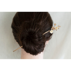 花枝のかんざし　淡水貝シェル花　 ヘアアクセサリー   髪飾り　簪 梅 9枚目の画像