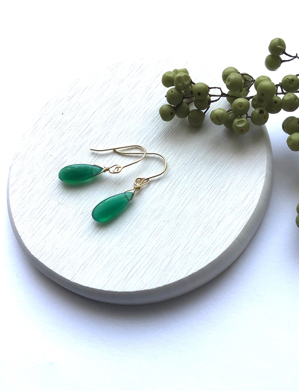 数量限定】14kgf♢グリーンオニキスのロングドロップピアス ピアス