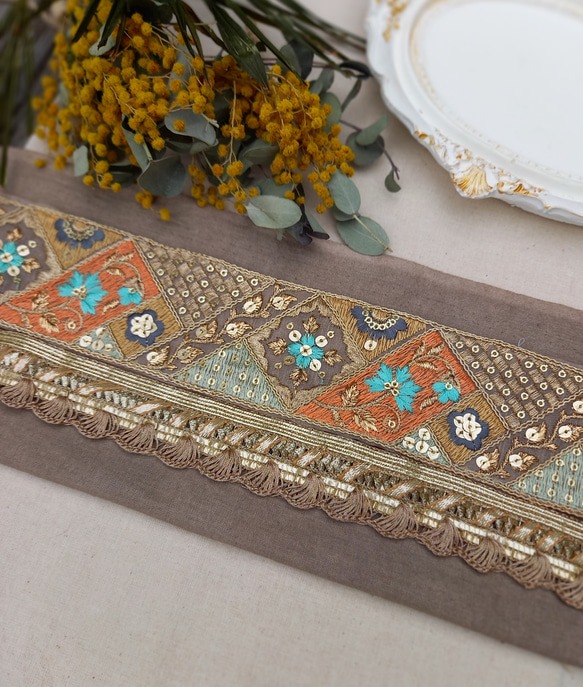 インド刺繍リボンno.167 (25cm・フリンジ風ブレード・ベージュピンク系・チロリアンテープ・ハンドメイド素材) 6枚目の画像