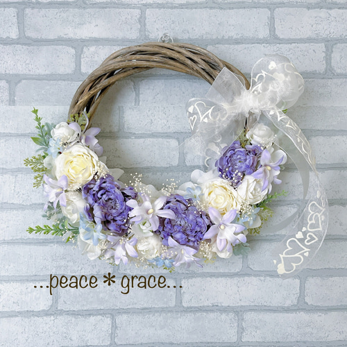 送料無料】 ラナンキュラスと白バラのホワイトリース リース peace  