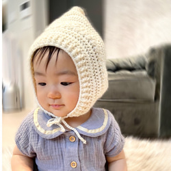 ☆ピクシーハット 耳あて付き ニット帽☆ソフトグレー ピクシーハット（1～3才）｜Knitting Highさんコラボキット