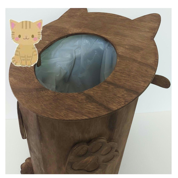 受注生産】ねこのごみ箱 ダストボックス 茶猫（ブラウン） ゴミ箱  