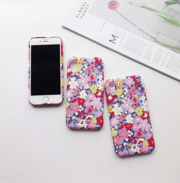 カラフルフラワー 花柄 ◆ iPhone各種 バンカーリング 付き♥ シリコン素材 ショルダー可 スマホケース 5枚目の画像