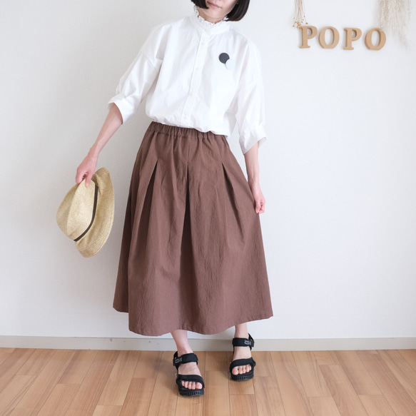 2024SS　美品　MHL.　ギャザー　サイドボックスプリーツ　フレアスカート ボックスプリーツギャザースカート しわ加工 フレアスカート