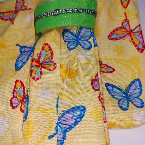 【リカちゃん用着せ替え服】着物・浴衣・黄色地に蝶々柄・帯セット 6枚目の画像