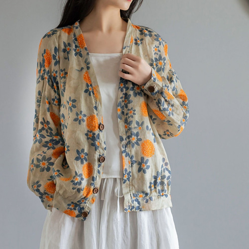 花柄 カーディガン 夏 カーディガン 緑 ジャケット カーディガンコート