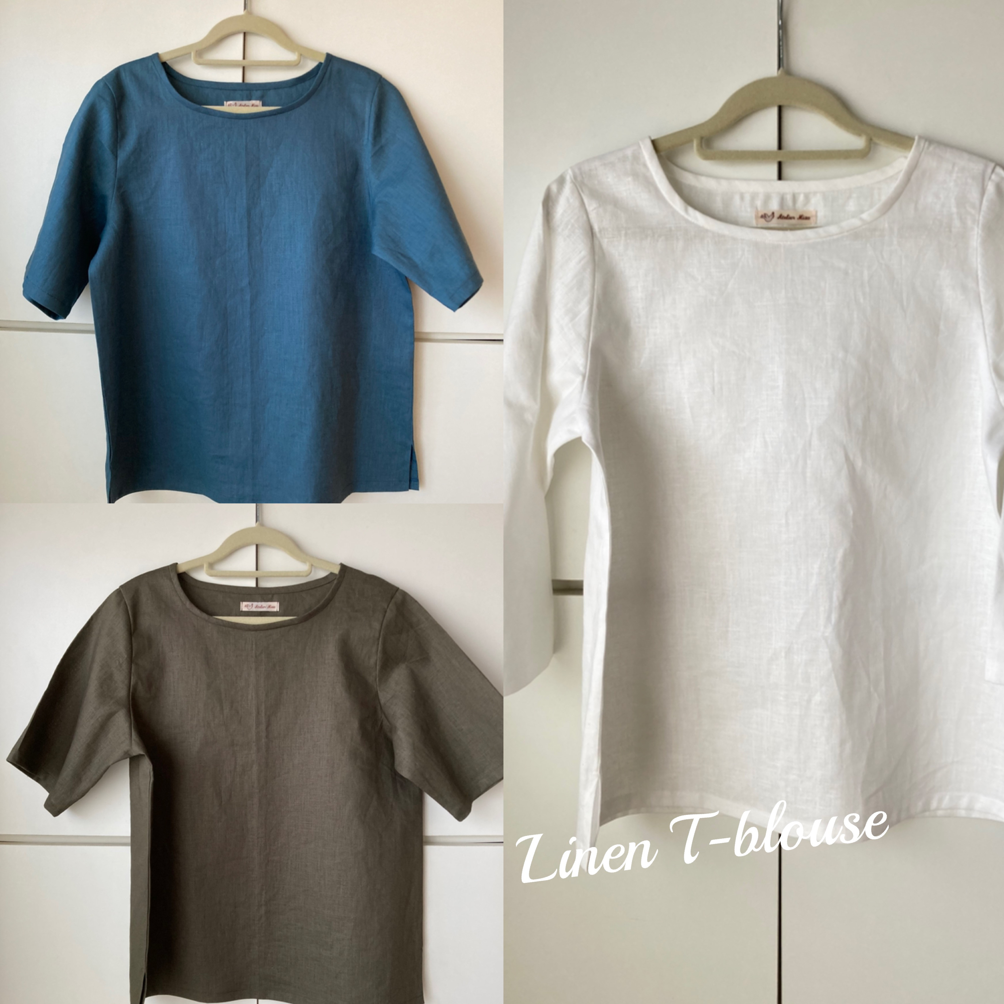 シンプルなリネンのＴブラウス　五分袖、七分袖、長袖　かぶって着られる　ｶﾗｰﾊﾞﾘｴｰｼｮﾝ豊富！　✳︎受注製作✳︎