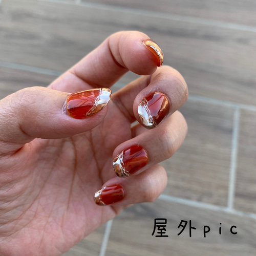 ゴールドミラーフレンチ】ベースはオレンジおブラウンをMix