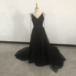 高品質！ブラック キャミソール バックレス フィッシュテール トレーンVネックドレス 1枚目の画像