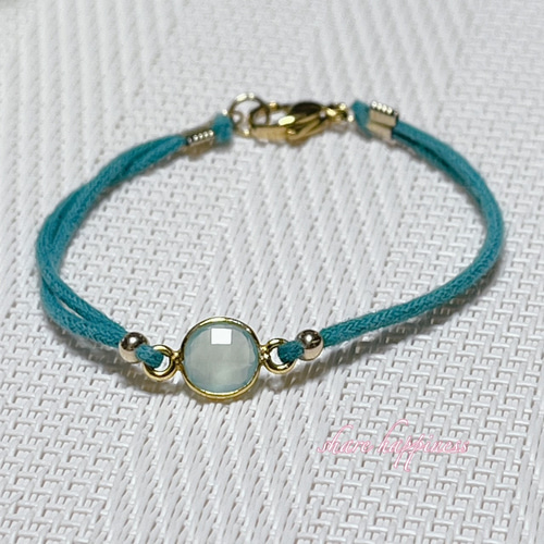 輝く夏♡天然石ミントカラー カルセドニー☆ silver925枠（18KGP