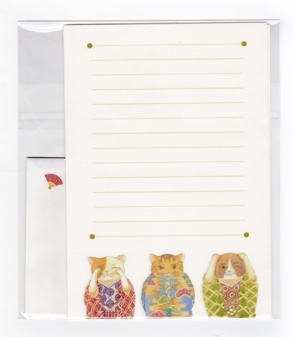 ★再販★ 日本猫 レターセット ねこ 日本 和 シール 封筒 着物  便せん 手紙 水彩 動物 2枚目の画像