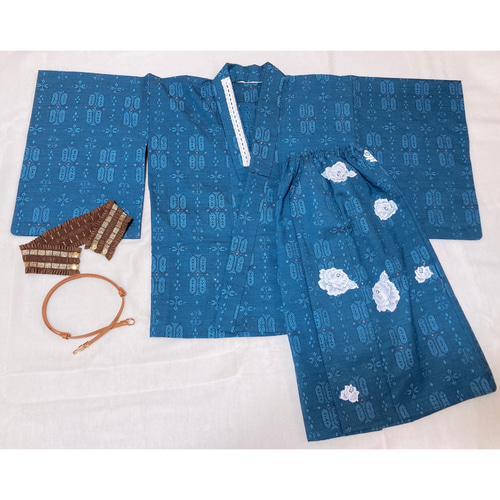 展示品◇着物リメイク◇ セットアップベージュ系ベルト付き1点もの